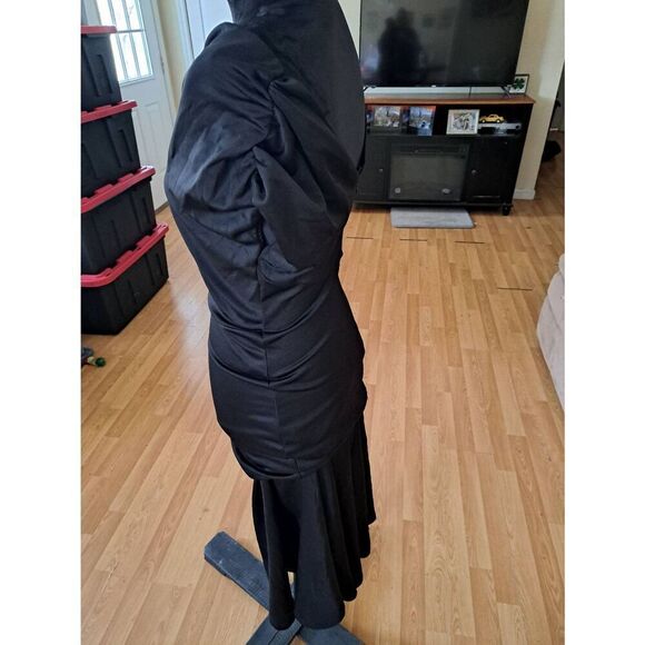 New Small Black Maxi Short Sleeve Special Occasion Wedding Cruise Evening Dress - Picture 3 of 4